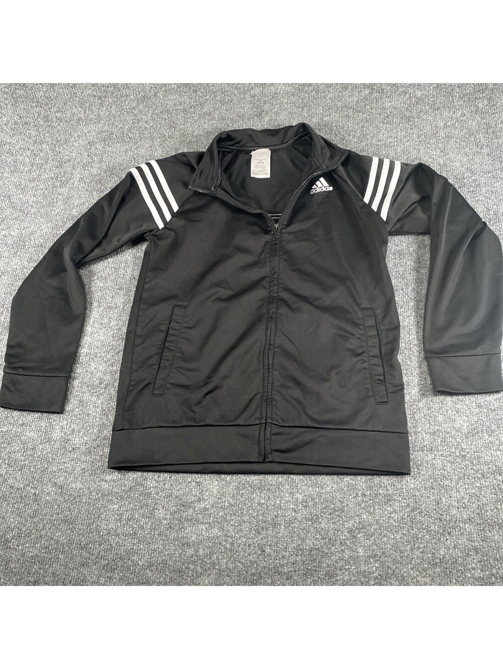 Adidas Kids Track Jacket Youth Large 14-16 Black White Stripes Full Zip Ah